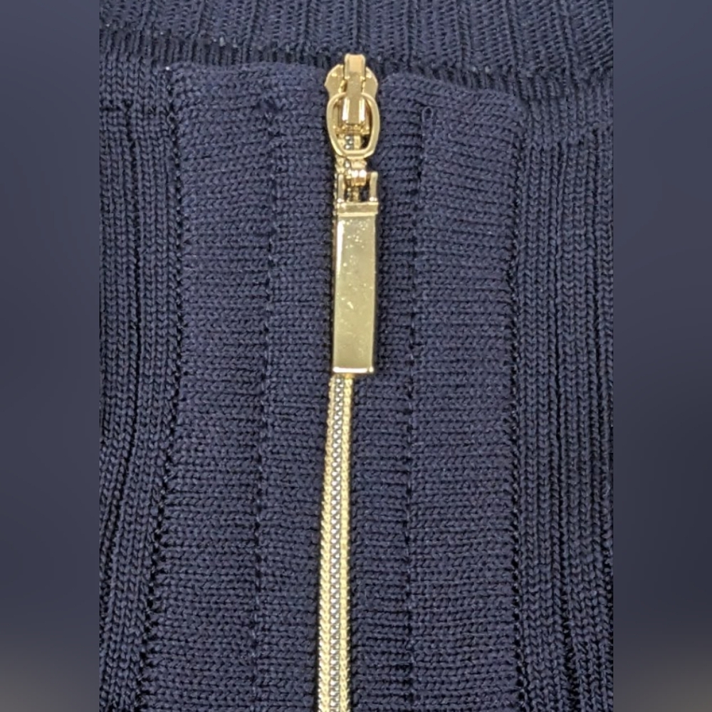 Misook Size XL Acrylic Zipper Cardigan Tan/Navy Horizontal Stripes Like New - Picture 5 of 13